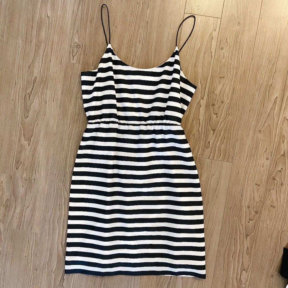 J. Crew Black and White Striped Silky Dress